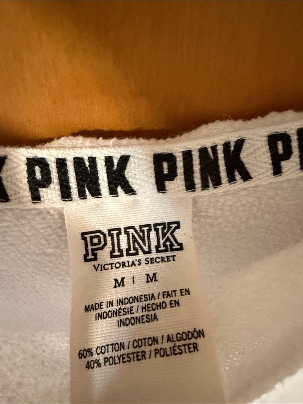 PINK Victoria's Secret White Long-Sleeve Crew with Pink & Black Logos - Picture 3 of 7